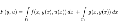 \begin{displaymath}
F(y,u) = \, \int \limits_{\Omega} f(x,y(x),u(x))\,dx \, + \,
\int \limits_{\Gamma_1}\,g(x,y(x))\,dx \quad
\end{displaymath}