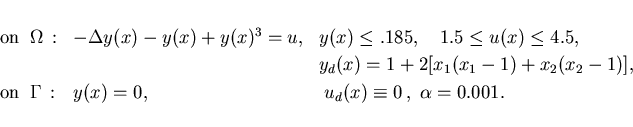 \begin{eqnarray*}
\hspace*{-11mm}
\begin{array}{lll}
\mbox{on} \;\;\Omega \,: & ...
...) = 0, &\;
u_d(x) \equiv 0 \,, \;
\alpha = 0.001 .
\end{array}\end{eqnarray*}